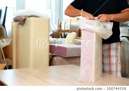 Foam for furniture upholstery in a workshop 108744539