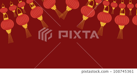 Background of Chinese lanterns. Garland on a red background. Chinese New Year. Design website, banner, poster. Color vector illustration. Background of Chinese lanterns. Garland on a red background. Chinese New Year. Design website, banner, poster. Color vector illustration. 108745361