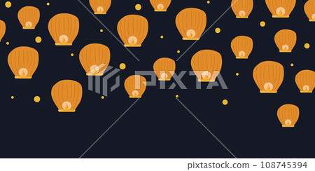 Background of Chinese lanterns. In the dark blue sky. Chinese New Year. Design website, banner, poster. Color vector illustration. 108745394