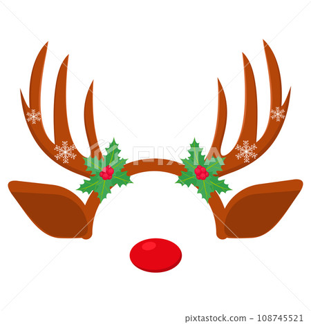 Santa hats, reindeer antlers. New Year cliparts. Props for Christmas photo booth. Vector illustration. 108745521