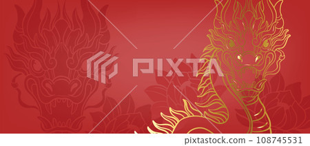 Chinese red background, vector oriental China golden dragon banner, 2024 New Year texture, lotus.  108745531