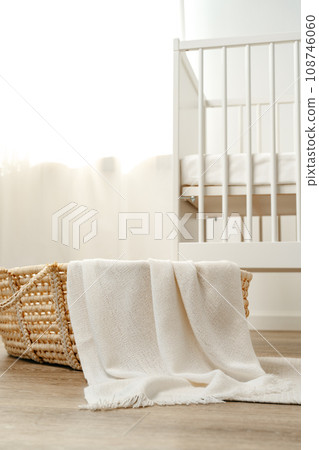 Interior of nursery room with baby crib and cradle Interior of nursery room with baby crib and cradle 108746060