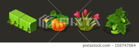 Game Planting and Garden Object and Element Vector Set 108747064