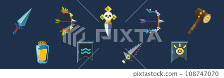 Fantasy Weapon as Game Asset and Icon Vector Set 108747070