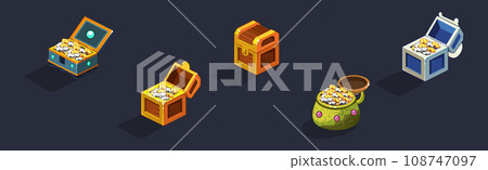 Colorful Treasure Chest Full with Riches Isometric Vector Set Colorful Treasure Chest Full with Riches Isometric Vector Set 108747097