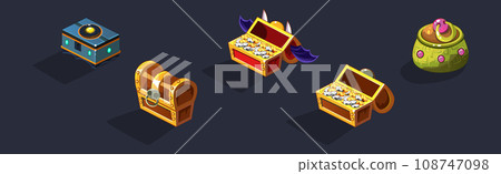 Colorful Treasure Chest Full with Riches Isometric Vector Set Colorful Treasure Chest Full with Riches Isometric Vector Set 108747098