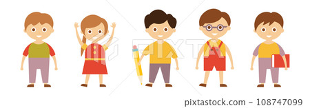 School Learning with Boy and Girl Pupil Standing Vector Set School Learning with Boy and Girl Pupil Standing Vector Set 108747099