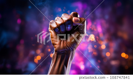 The idea of solidarity, a woman's hand clenched into a fist raised up, the fight for women's rights 108747841