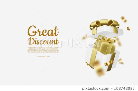 New Year or Christmas sales design template. Vector illustration. Winter background with decorative gift box and gold stars 108748085