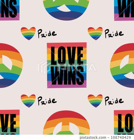 seamless pattern LGBTQ Pride Parade Set. Vector illustration of a gay pride parade. A group of people participating in the Pride parade. LGBT community 108748429