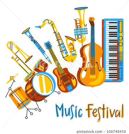 Background with musical instruments. Jazz, blues and classical music. 108748458