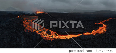 Beautiful aerial panoramatic view of active volcano, Litli - Hrutur, Iceland 2023 Beautiful aerial panoramatic view of active volcano, Litli - Hrutur, Iceland 2023 108748630