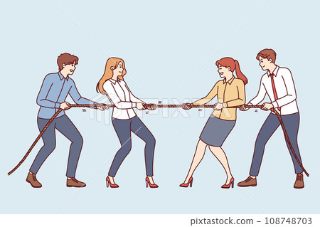 Business people tug of war demonstrating corporate competition between different departments company 108748703