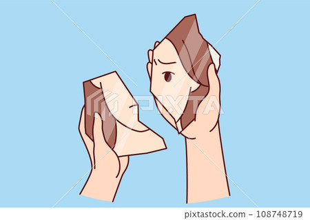 Woman looks into broken mirror symbolizing psychological problems and need to take antidepressants Woman looks into broken mirror symbolizing psychological problems and need to take antidepressants 108748719