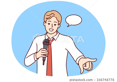 Confident businessman with mic make speech 108748778