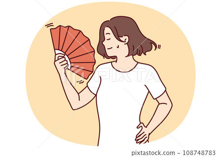 Woman suffer from heatstroke use hand fan Woman suffer from heatstroke use hand fan 108748783