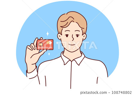 Smiling man posing with bank card Smiling man posing with bank card 108748802