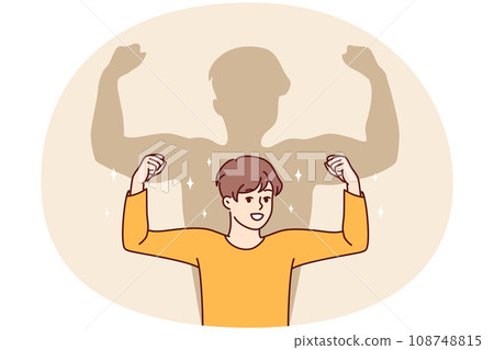 Smiling boy dream on having muscles 108748815