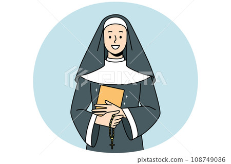 Smiling nun with bible and rosary Smiling nun with bible and rosary 108749086