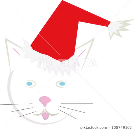 The head of a white cat in a red Christmas hat. The concept of Christmas, New Year 108749102