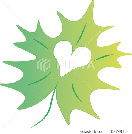 Maple green leaf with a heart cut out. The concept of love, ecology Maple green leaf with a heart cut out. The concept of love, ecology 108749104