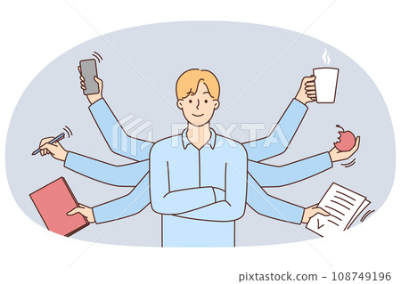 Businessman with numerous tasks multitask 108749196