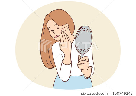 Stressed woman worried about acne 108749242