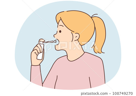 Unhealthy woman spray throat Unhealthy woman spray throat 108749270