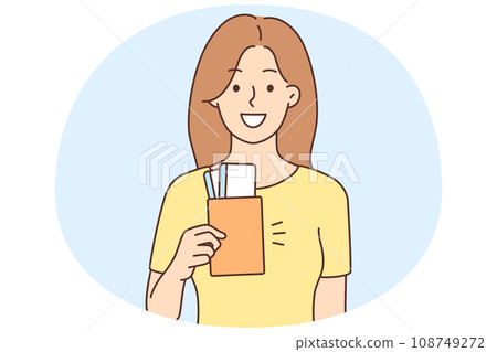 Smiling woman with passport excited with travel 108749272