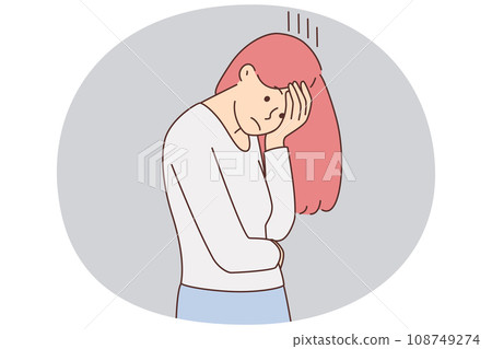 Unhappy woman feel depressed overthinking 108749274