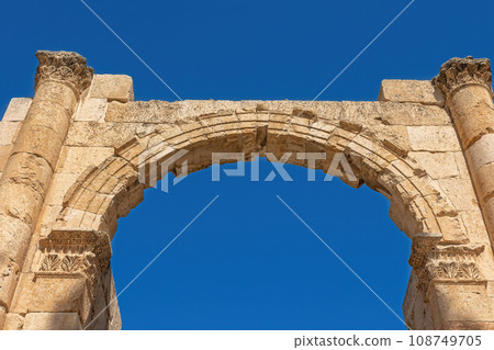 Front view of the Gate South at Jerash , Jordan. Front view of the Gate South at Jerash , Jordan. 108749705