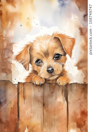 Puppy watercolor background. Cute adorable puppy card Puppy watercolor background. Cute adorable puppy card 108749747