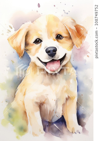 Puppy watercolor background. Cute adorable puppy card 108749752