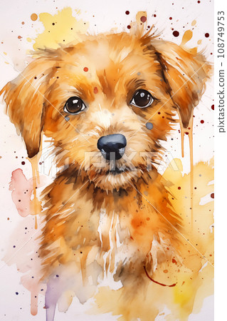 Puppy watercolor background. Cute adorable puppy card Puppy watercolor background. Cute adorable puppy card 108749753