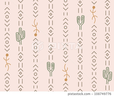 Geometric native american folklore ornament, cactus seamless background. Simple aztec striped vector background. Geometric native american folklore ornament, cactus seamless background. Simple aztec striped vector background. 108749776