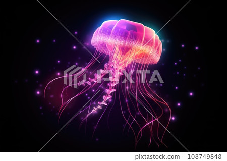 Futuristic neon glowing jellyfish Futuristic neon glowing jellyfish 108749848