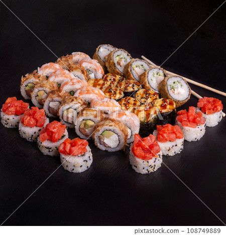 Sushi set on slate plate Sushi set on slate plate 108749889