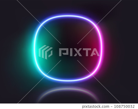 Superellipse shape neon glowing frame on dark background.  108750032
