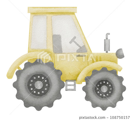 Tractor Watercolor illustration. Hand drawn clip art of baby toy yellow Truck on isolated background. Drawing of an agrimotor car for a boys game. Sketch of machines for construction and farm. Tractor Watercolor illustration. Hand drawn clip art of baby toy yellow Truck on isolated background. Drawing of an agrimotor car for a boys game. Sketch of machines for construction and farm. 108750157