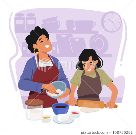 Mother And Daughter Bond In The Kitchen, Sharing Laughter And Love While Creating Culinary Magic Together 108750291
