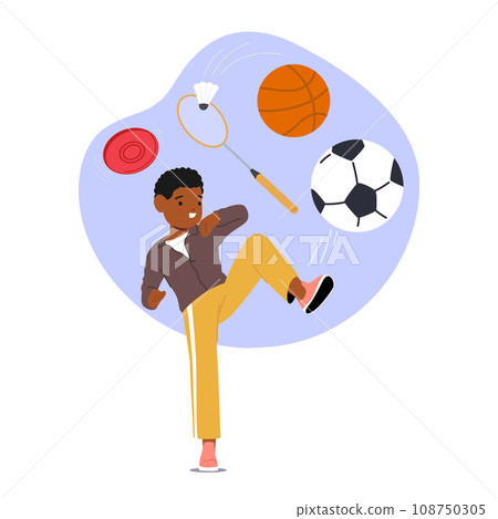 Boy Character Enthusiastically Participate In School Sports, Displaying Dedication And Competitive Spirit Boy Character Enthusiastically Participate In School Sports, Displaying Dedication And Competitive Spirit 108750305
