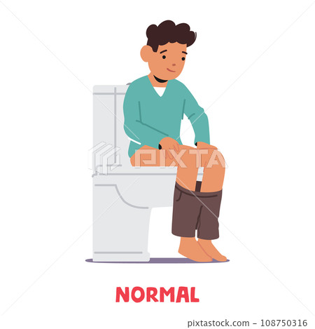 Child With Typical Stool Sits Comfortably On The Toilet, Maintaining Good Posture, And Exhibiting A Relaxed Expression 108750316