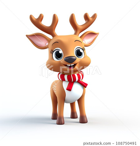 3d style Christmas deer on white background. Generative AI 108750491
