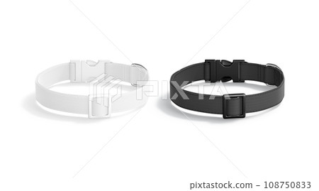 Blank black and white dog collar with plastic buckle mockup Blank black and white dog collar with plastic buckle mockup 108750833