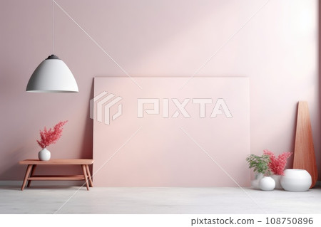 empty blank mockup with lamp and plants in pots. empty blank mockup with lamp and plants in pots. 108750896