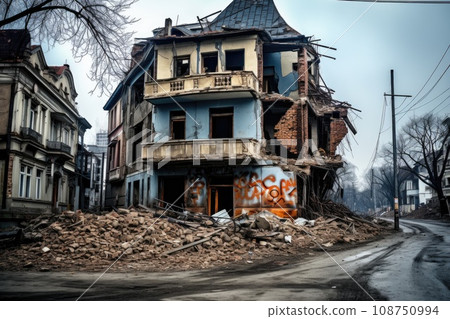 Ruined house in the city. World war Ruined house in the city. World war 108750994