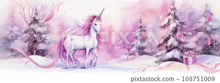 Magical winter forest with Unicorn Magical winter forest with Unicorn 108751009