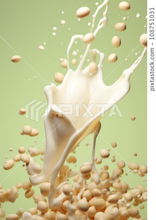 splash of milk and soy beans in the air. Soy milk levitation 108751031