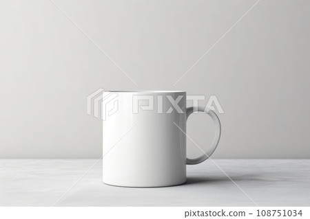 Mock up of white mug on a kitchen table with white wall 108751034