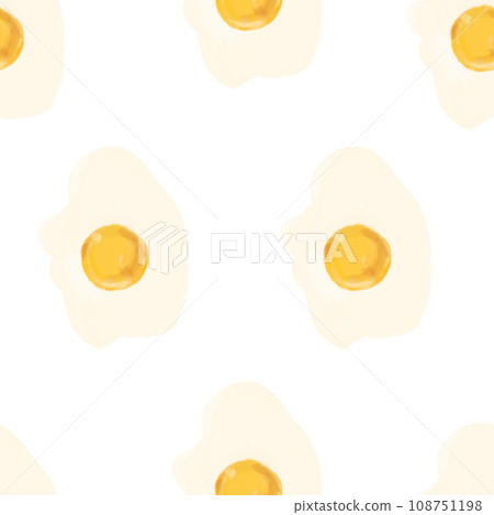 Watercolor seamless pattern, scrambled eggs, eggs. Healthy eating, protein breakfast, hand drawn snacks on a white background. pattern with egg Watercolor seamless pattern, scrambled eggs, eggs. Healthy eating, protein breakfast, hand drawn snacks on a white background. pattern with egg 108751198